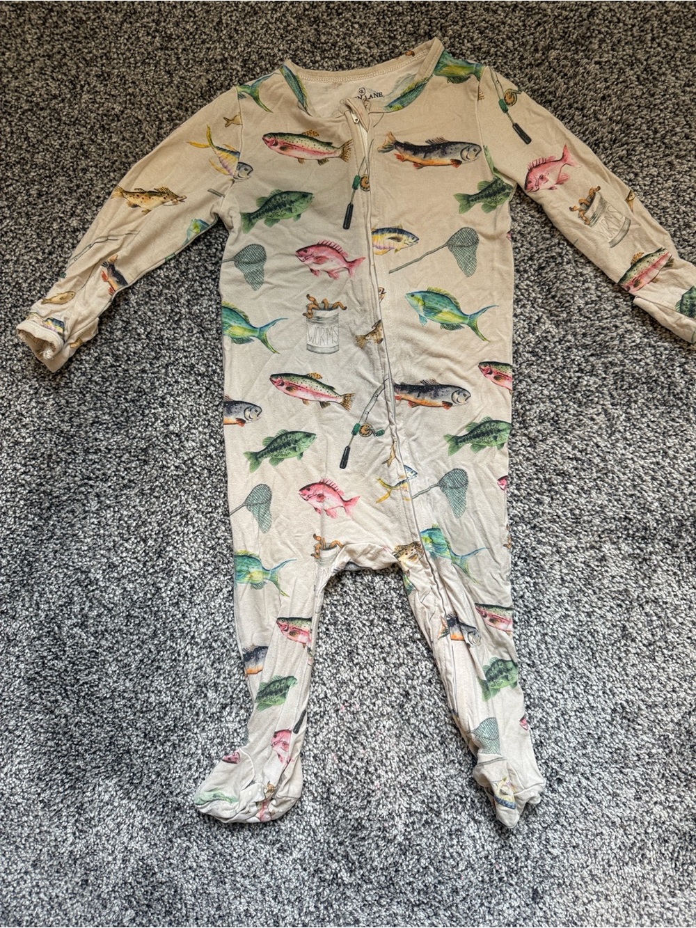 Caiden Lane Cream Footed One-Piece Pajama with Colorful Fishing Print